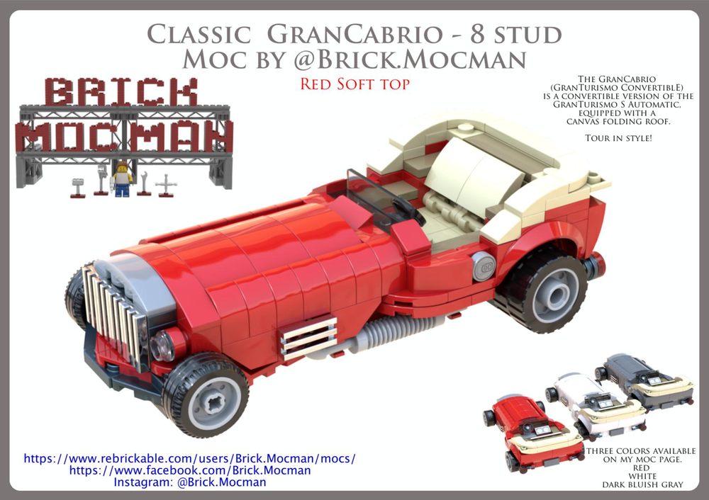 Lego Classic GranCabrio 8 Stud - Red Car, with Tan SoftTop