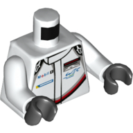 Lego Torso Race Suit with Mobil Logo on Front Print, White Arms, Black Hands / White