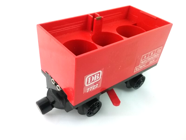 Lego Train Battery Box Car with Three Contact Holes, Red Switch Lever, Black Magnets, and Black Wheels with 'DB 7722' Pattern on Both Sides (Stickers) - Set 7722