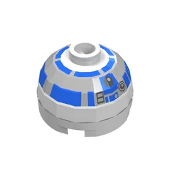 Brick Round 2 x 2 Dome Top, Blocked Open Stud, Bottom Axle Holder with Silver and Blue Print (R2-D2)