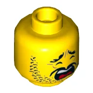 Minifig Head Ham, Stubble, Eyebrows, Moustache, Scared Wide Open Mouth Print [Hollow Stud] / Yellow