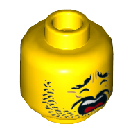 Lego Minifig Head Ham, Stubble, Eyebrows, Moustache, Scared Wide Open Mouth Print [Hollow Stud] / Yellow