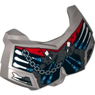 Large Figure Chest Cover, Armour Small with Chain, Fangs, Red Background and Medium Azure Pipes Print / Flat Silver