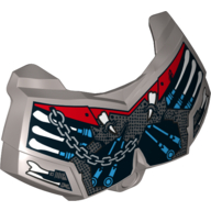 Lego Large Figure Chest Cover, Armour Small with Chain, Fangs, Red Background and Medium Azure Pipes Print / Flat Silver