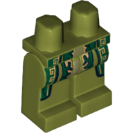 Lego Hips and Olive Green Legs with Dark Green Asian Robe with Gold Stitchery Print / Olive Green