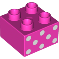Lego Duplo Brick 2 x 2 with 8 White Dots Print / Dark Pink