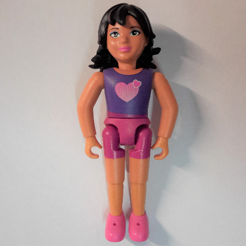 Lego Belville Figure Fixed Elbows, Child, Female, Black Hair with Dark Pink Highlights, Magenta Shorts, Dark Purple Top with Hearts / [No Color/Any Color]