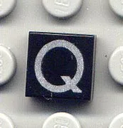 Tile 1 x 1 with Silver Capital Letter Q Pattern (Undetermined Type)