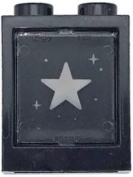 Window 1 x 2 x 2 Flat Front with Trans-Clear Glass with Star, Sparkles and Dots on Black Background Pattern (60592 / 60601pb054)
