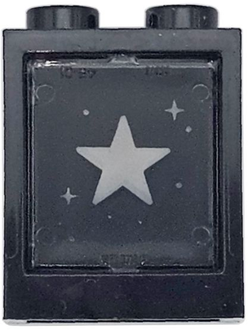 Lego Window 1 x 2 x 2 Flat Front with Trans-Clear Glass with Star, Sparkles and Dots on Black Background Pattern (60592 / 60601pb054)