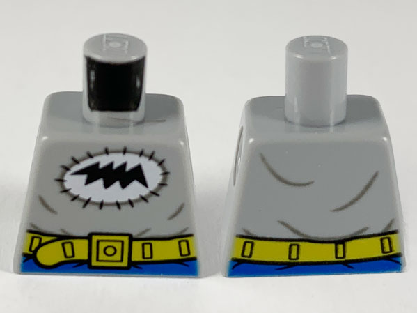 Lego Torso Black Bat Scribble in White Stitched Oval, Yellow Utility Belt Pattern