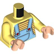 Lego Torso, Dark Orange Striped Shirt, Bright Light Blue Overalls, Red Buttons print, Bright Light Yellow Arms, Light Nougat Hands / Bright Light Yellow