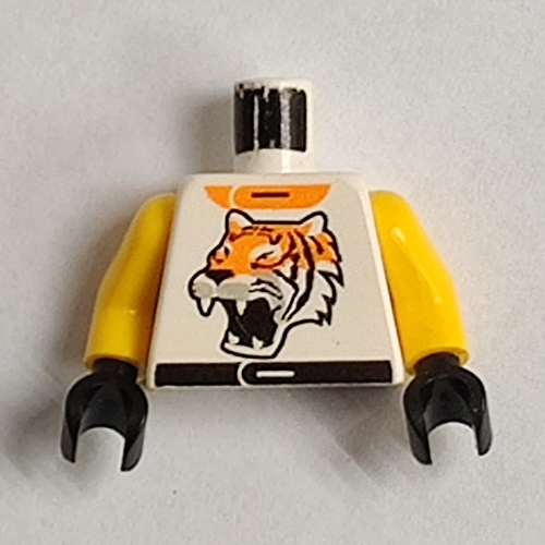 Lego Torso Racing Jacket with Tiger Head Print, Yellow Arms, Black Hands / White