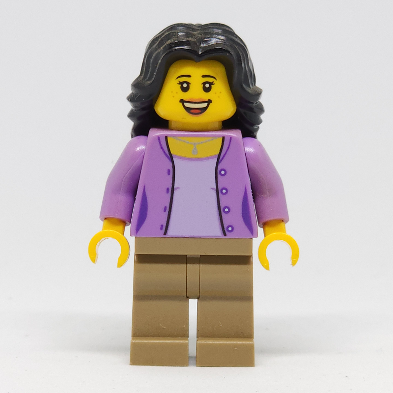 Lego Lavender Torso, Dark Tan Legs, Black Hair