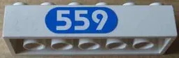 Brick 2 x 6 with White '559' in Blue Oval Pattern (Sticker) - Set 6559