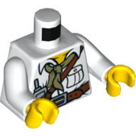 Lego Torso Shirt with Pocket, Scarf, Belt and Radio Print, White Arms, Yellow Hands / White