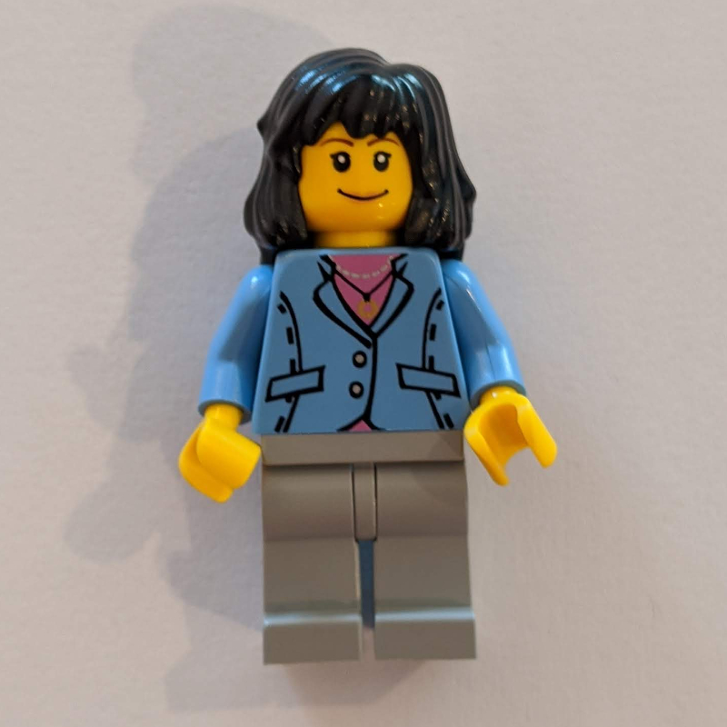 Lego Woman - Medium Blue Torso, Light Bluish Gray Legs