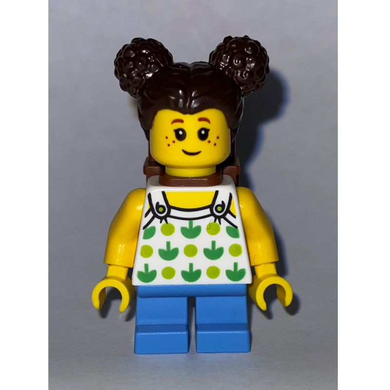Lego Kid - White Torso, Medium Blue Legs, Dark Brown Hair, Backpack
