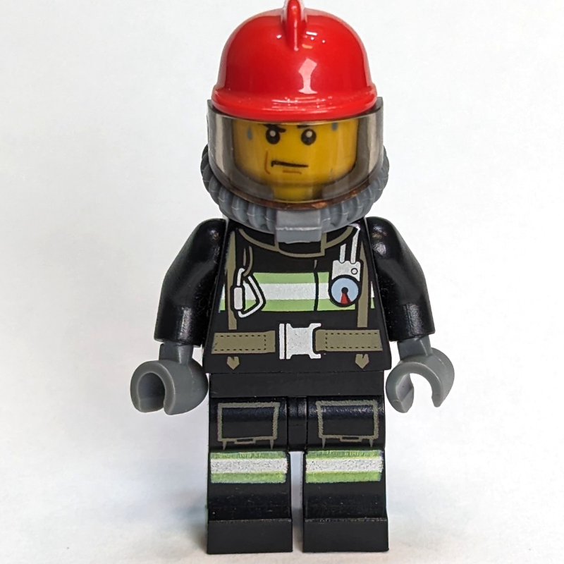 Lego Fireman, Black Firesuit, Red Helmet, Blue Airtanks