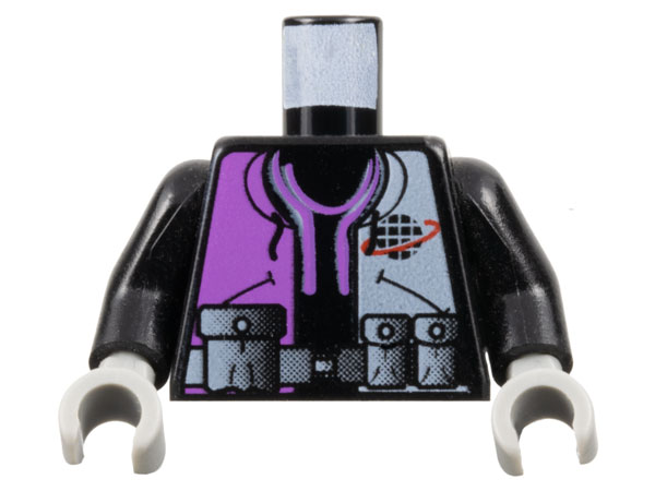 Lego Torso Alpha Team Logo, Purple and White Shirt, Utility Belt with Pouches Pattern / Black Arms / Light Gray Hands