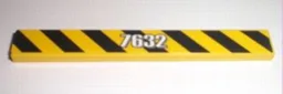 Tile 1 x 8 with White '7632' on Black and Yellow Danger Stripes Pattern (Sticker) - Set 7632