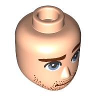 Lego Minidoll Head Male, Raised Reddish Brown Eyebrow, Sand Blue Eyes, Stubbled Beard, Closed Mouth / Light Nougat