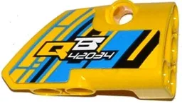 Technic, Panel Fairing # 2 Small Smooth Short, Side B with 'QB 42034' on Dark Azure, Yellow and Black Background Pattern (Sticker) - Set 42034
