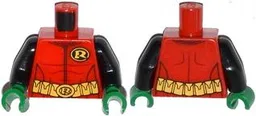 Torso Batman 'R' Symbol, Muscles Outline and Belt with Pockets Pattern / Black Arms / Green Hands