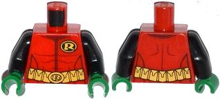Lego Torso Batman 'R' Symbol, Muscles Outline and Belt with Pockets Pattern / Black Arms / Green Hands