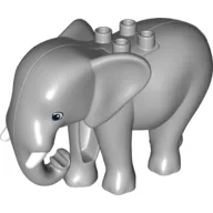 Duplo Animal Elephant, Adult, Stationary Head with Molded Tusks, Rectangle Eyes / Light Bluish Gray