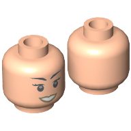 Lego Minifig Head Gladys, Eyelashes, Dark Tan Lips, Open Mouth Smile Print / Light Nougat