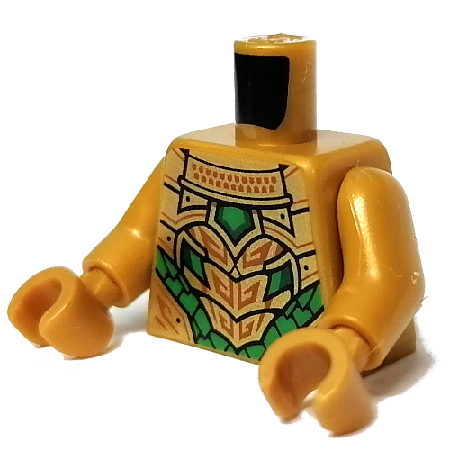 Lego Torso Armor with Green Stones print, Pearl Gold Arms and Hands / Pearl Gold
