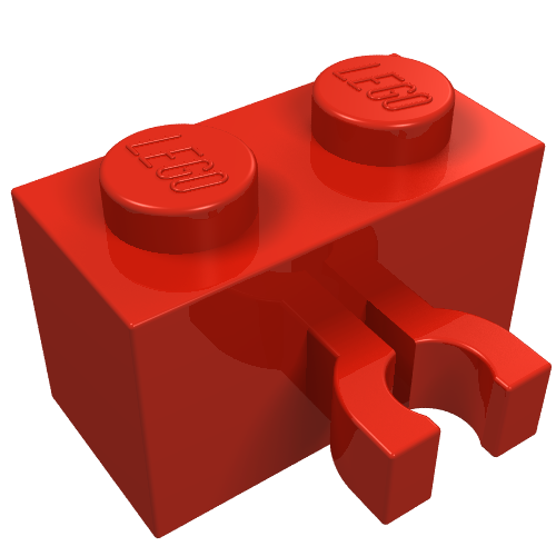 Lego Brick Special 1 x 2 with Vertical Clip [Thick U Clip] / Red