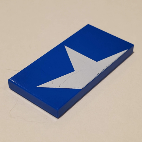 Lego Tile 2 x 4 with Half White Star print / Blue