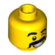 Minifig Head Taco Tuesday Guy, Brown Eyebrows and Moustache, Cheery Wink Print [Hollow Stud] / Yellow