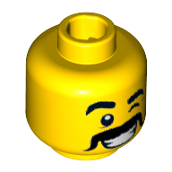 Lego Minifig Head Taco Tuesday Guy, Brown Eyebrows and Moustache, Cheery Wink Print [Hollow Stud] / Yellow