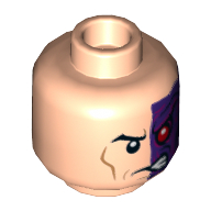 Lego Minifig Head Two-Face (Harvey Dent), Half Side Purple, Red Left Eye, Angry Print / Light Nougat