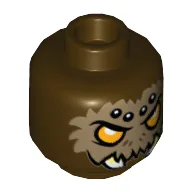 Minifig Head Sparacon, Spider with Orange Eyes, Dark Tan Fur, Black and White Spots and Fangs Print [Hollow Stud] / Dark Brown