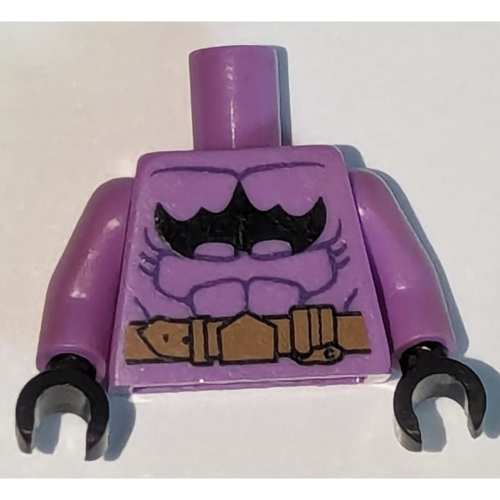 Lego Torso Muscles, Batman Logo Upside Down and Gold Belt Print, Medium Lavender Arms, Black Hands / Medium Lavender