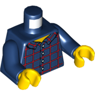 Lego Torso Shirt with Plaid and Buttons, Straight Collar, Back Print, Dark Blue Arms, Yellow Hands / Dark Blue