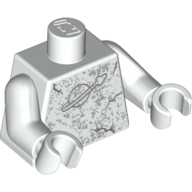 Lego Torso Classic Space Logo with Marbling and Cracks Print, White Arms and Hands / White