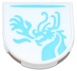 Tile, Round 2 x 2 Half Circle Extended with Medium Azure Line and Dragon Breathing Fire Pattern (Sticker) - Set 71837