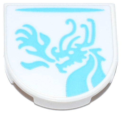 Lego Tile, Round 2 x 2 Half Circle Extended with Medium Azure Line and Dragon Breathing Fire Pattern (Sticker) - Set 71837