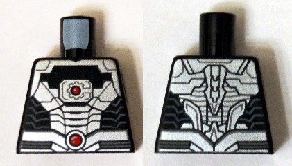 Lego Torso Black and Silver Armor Plating with 2 Red Circles Pattern (Cyborg)