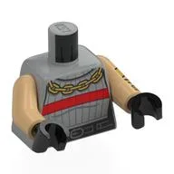 Torso, Sweater, Red Stripe, Gold Chain Necklaces, Black Belt Print, Warm Tan Arms, Black Hands / Light Bluish Gray