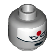 Lego Minifig Head Katana, Dual Sided, White Eyemask with Red Sun on Forehead, Black Lips, Stern / Angry Print [Hollow Stud] / Light Bluish Gray