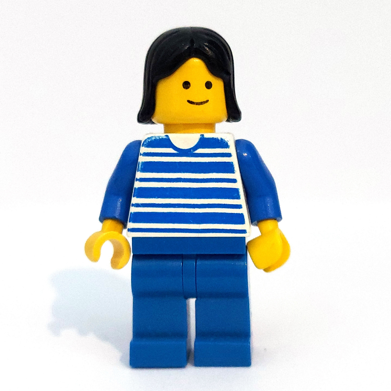 Lego Woman, Blue and White Stripe Shirt, Blue Legs, Black Hair