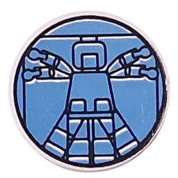 Tile Round 2 x 2 with Light Blue Vitruvian Minifig Print / White