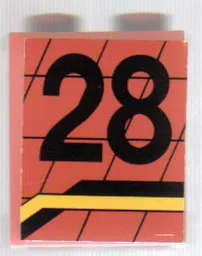 Panel 1 x 2 x 2 - Solid Studs with Black Number 28 and Angled Black and Yellow Lines Pattern Model Left Side (Sticker) - Set 8808