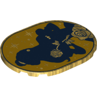 Lego Tile 6 x 8 with Rounded Corners with Dark Blue Bell Contours on Dark Yellow Background, Golden Stars, Rose